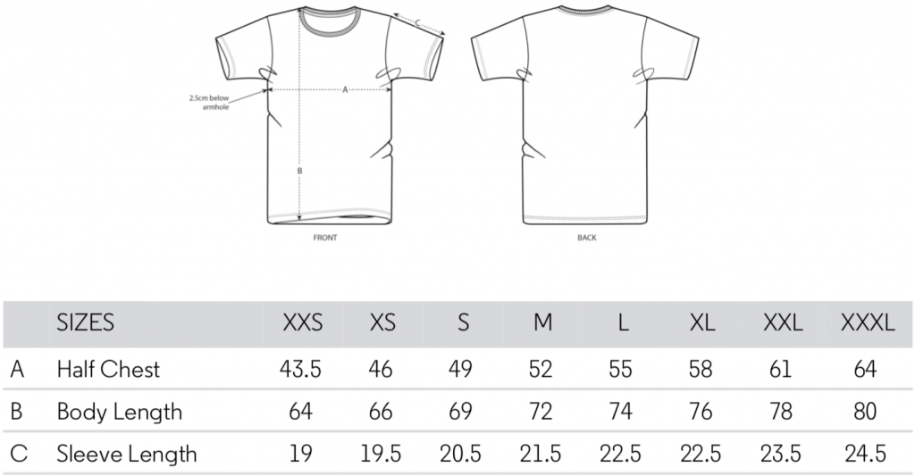 Size Guide T-Shirt