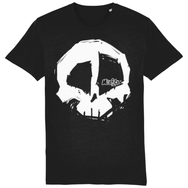 Black Skull T-shirt, Organic Cotton T-shirts, Quality Tees, Misfits inc Tshirt, White Logo Tshirts